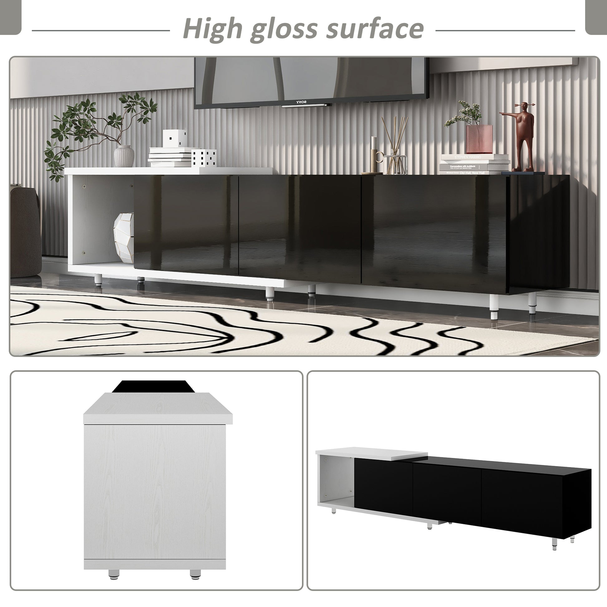 70.1'' 100'' Modern Stylish Tv Stand Tv Cabinet For 80 Inch Tv, White Black, Old Sku:Wf299723Aab Date Of Expected Arrival: 11.25 Black 80 89 Inches Particle Board