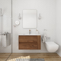 30" Wall Mounting Bathroom Vanity With Gel Sink, Soft Close Drawer 2 Brown Oak 1 Bathroom Wall Mounted Modern Plywood