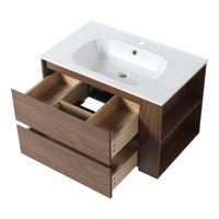 30" Wall Mounting Bathroom Vanity With Gel Sink, Soft Close Drawer 2 Brown Oak 1 Bathroom Wall Mounted Modern Plywood