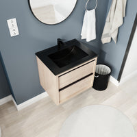 24" Bathroom Vanity, With Black Ceramic Sink And 2 Soft Close Drawers Bva02524Plo G Bl9060Bk W1286S00035 2 Plain Light Oak Bathroom Wall Mounted Modern Plywood