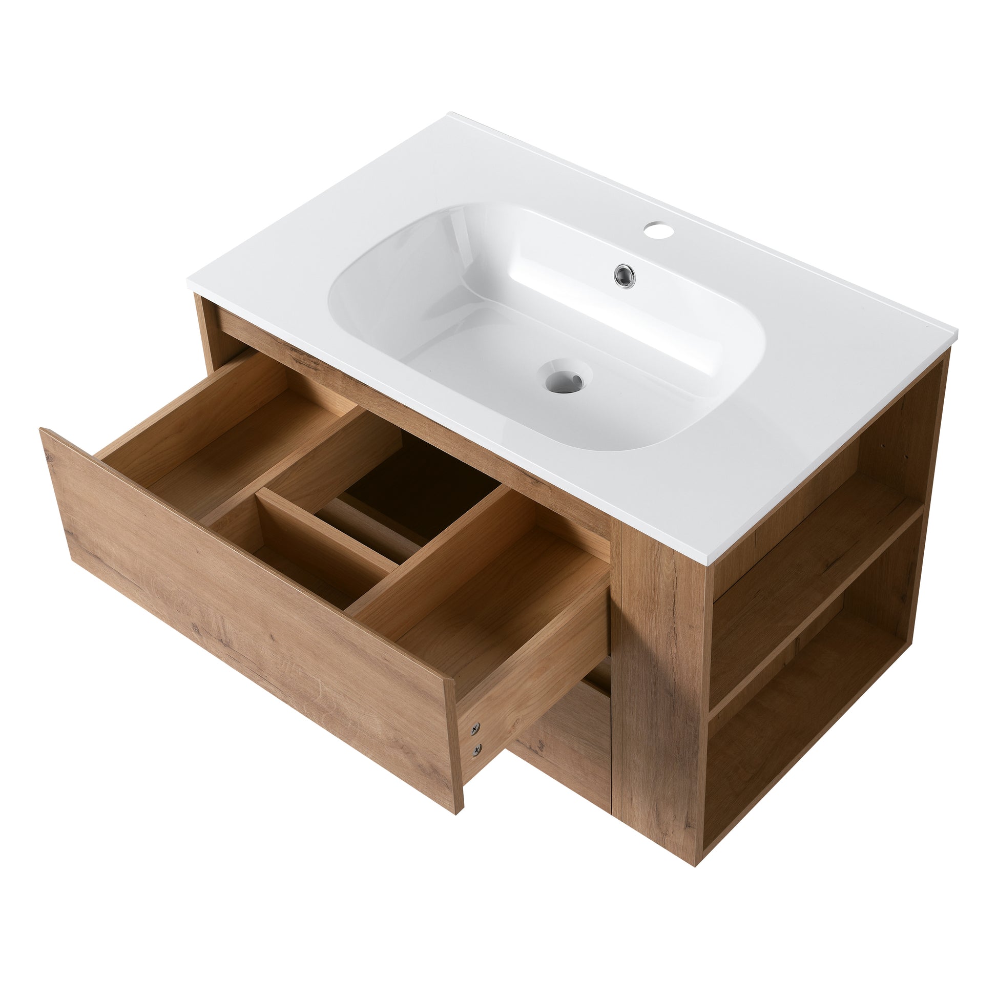 30" Wall Mounting Bathroom Vanity With Gel Sink, Soft Close Drawer 2 Imitative Oak 1 Bathroom Wall Mounted Modern Plywood