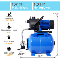 1.6Hp Shallow Well Pump With Pressure Tank,Garden Water Pump, Irrigation Pump,Automatic Water Booster Pump For Home Garden Lawn Farm Blue Steel