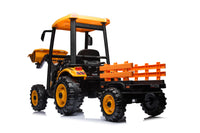 Pedal Tractors With Working Loader And Backhoe Digger, Kids' Ride On Car Toys 24V Battery Powered Electric Vehicles With Trailer, Digger For Toddlers Yellow Yellow Plastic