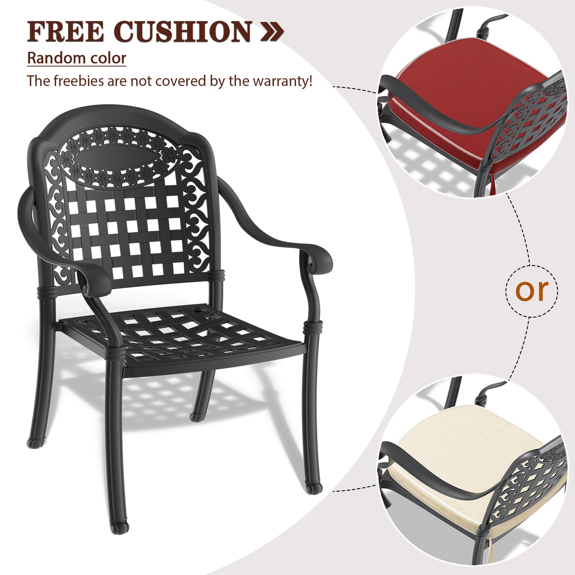 Cast Aluminum Patio Dining Chair 4Pcs With Black Frame And Cushions In Random Colors Yes Dining Set Black Rust Resistant Frame Water Resistant Cushion Garden & Outdoor Complete Patio Sets Aluminium