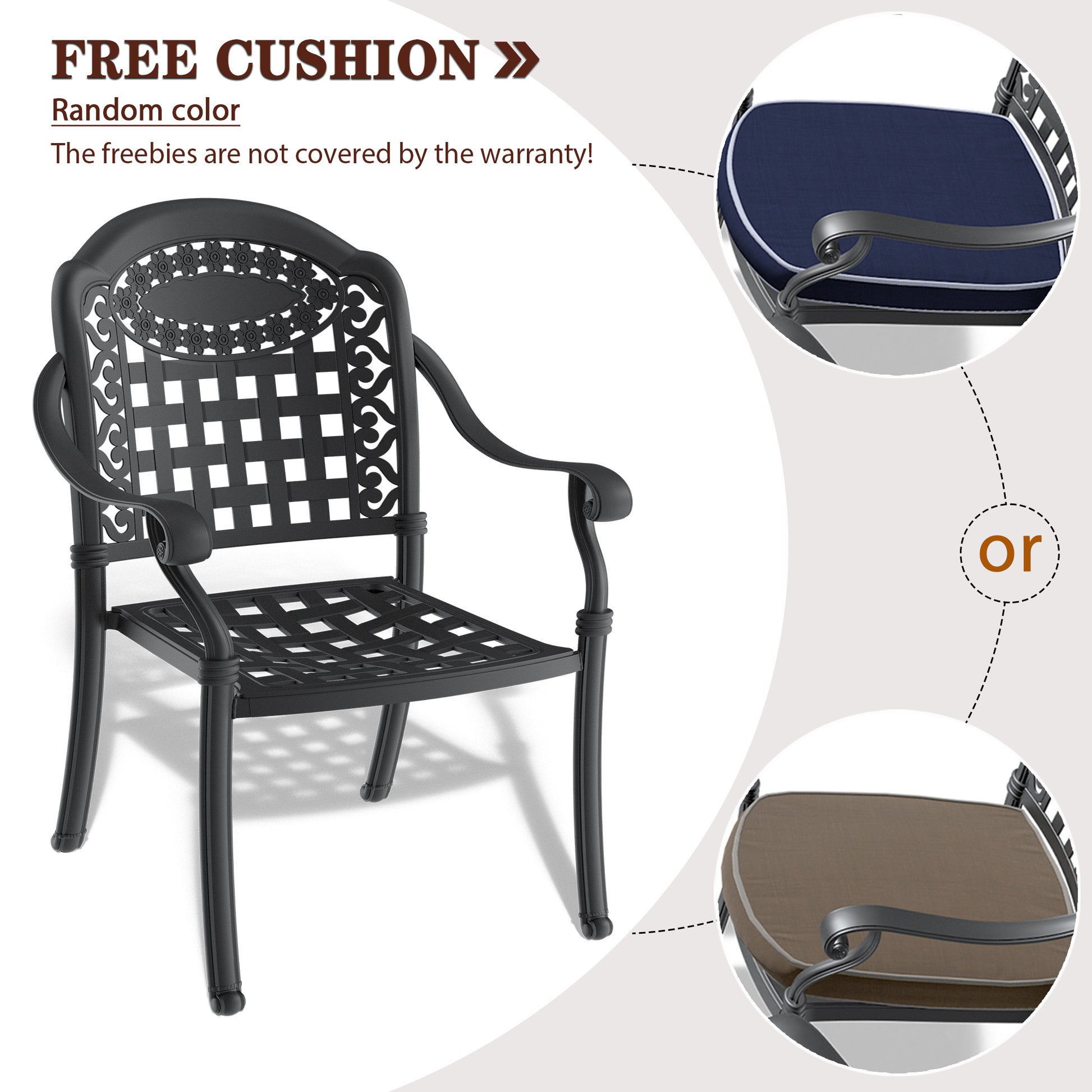 Cast Aluminum Patio Dining Chair 2Pcs With Black Frame And Cushions In Random Colors Yes Complete Patio Set Black Rust Resistant Frame Water Resistant Cushion Garden & Outdoor Complete Patio Sets Aluminium