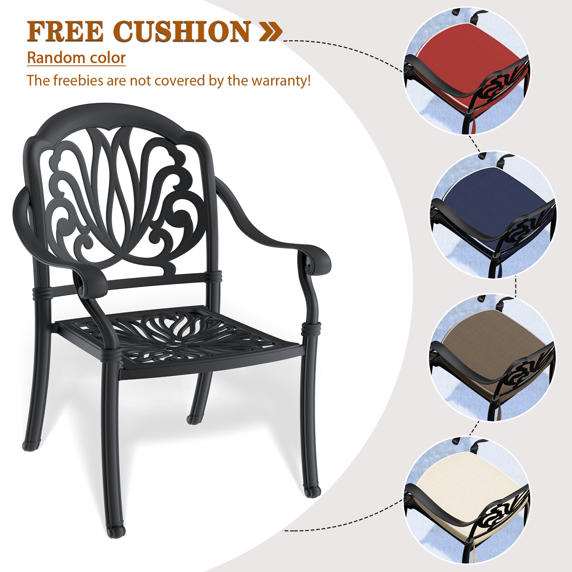 Cast Aluminum Patio Dining Chair 4Pcs With Black Frame And Cushions In Random Colors Yes Dining Set Black Rust Resistant Frame Water Resistant Cushion Garden & Outdoor Complete Patio Sets Aluminium