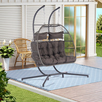 2 Person Outdoor Rattan Hanging Chair Patio Wicker Egg Chair Yes Sectional Dark Gray Uv Resistant Frame Water Resistant Cushion Garden & Outdoor American Design,American Traditional 2 Person Seating Group Polyester Rattan