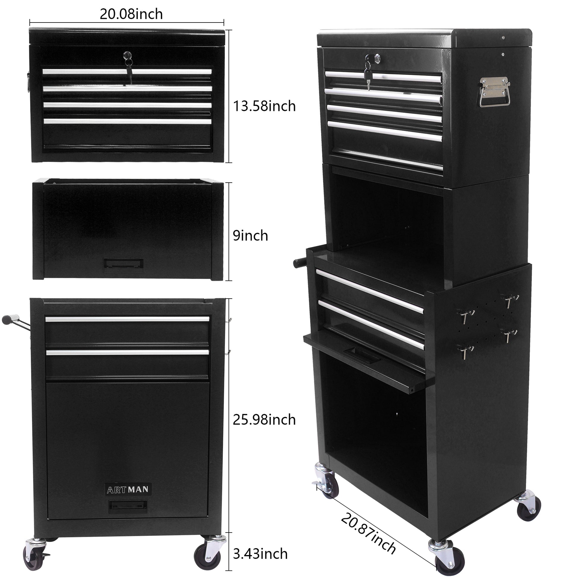 High Capacity Rolling Tool Chest With Wheels And Drawers, 6 Drawer Tool Storage Cabinet Black Black Steel