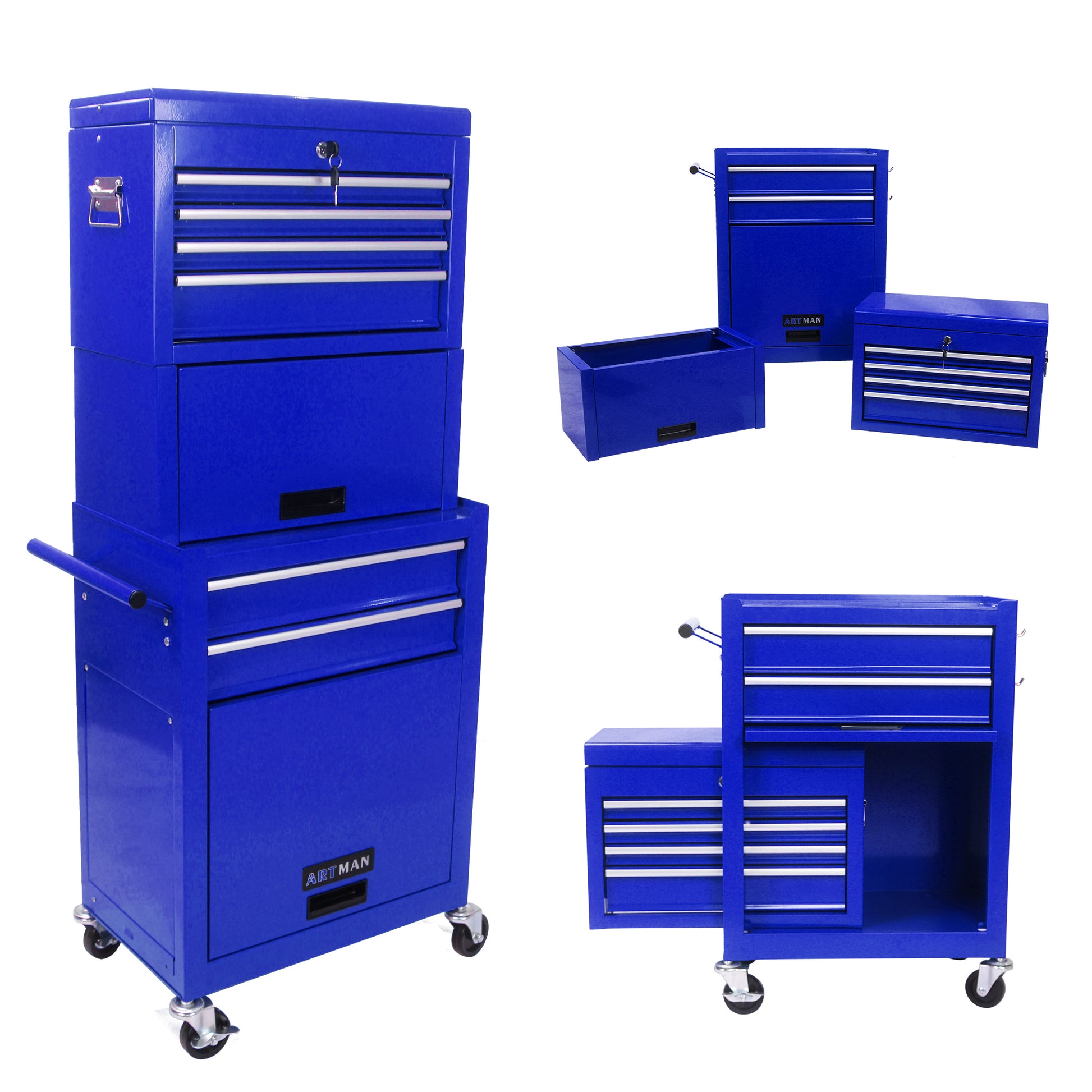 High Capacity Rolling Tool Chest With Wheels And Drawers, 6 Drawer Tool Storage Cabinet Blue Blue Steel