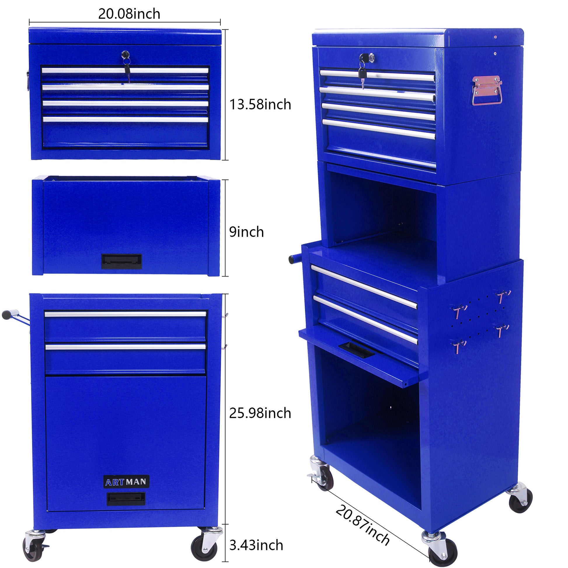 High Capacity Rolling Tool Chest With Wheels And Drawers, 6 Drawer Tool Storage Cabinet Blue Blue Steel
