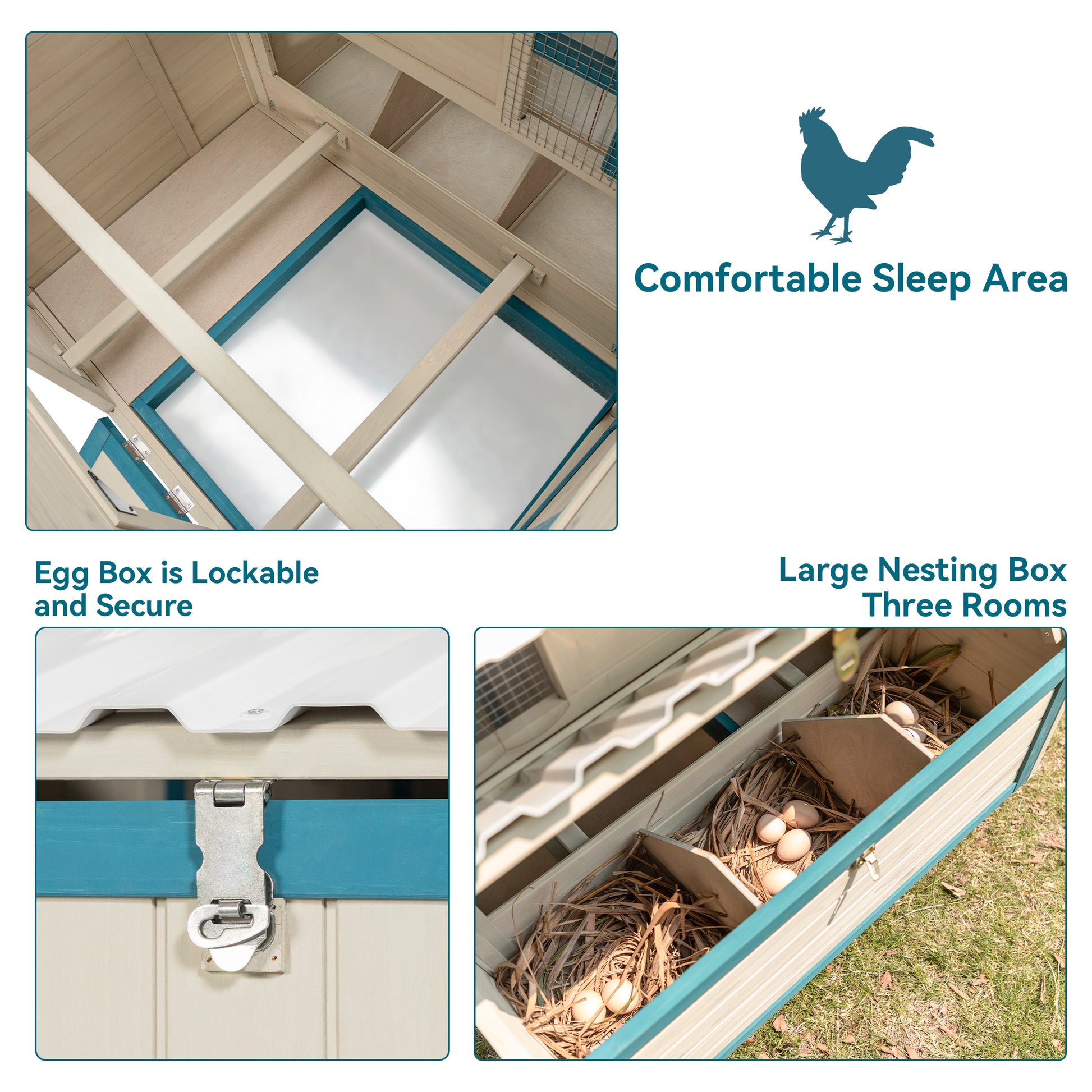 Weatherproof Outdoor Chicken Coop With Waterproof Pvc Roof. Outdoor Chicken Coop With Removable Bottom For Easy Cleaning.Large Space Coop Suitable For 5 7 Chickens. White Solid Wood