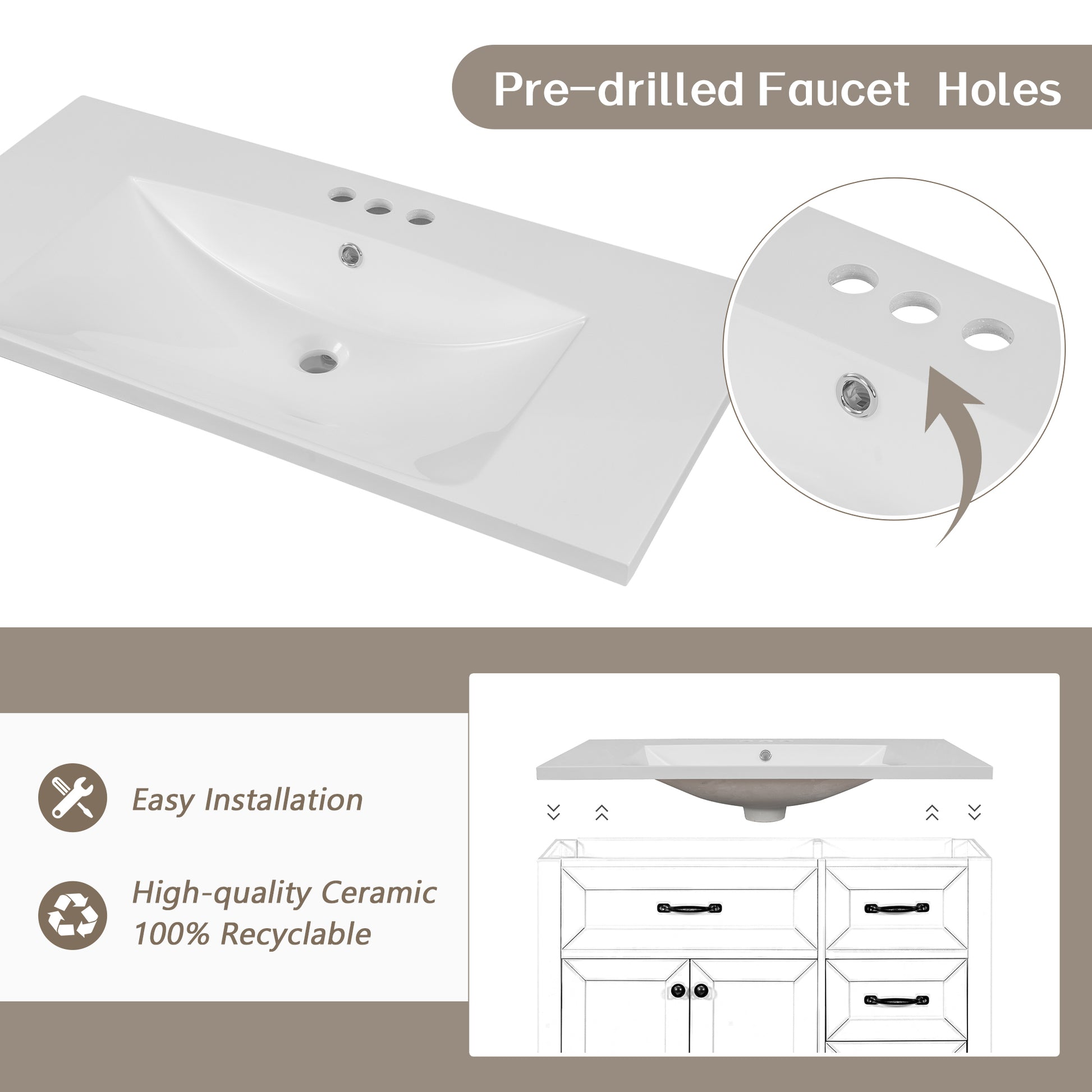 36" Bathroom Vanity With Sink Combo, Bathroom Cabinet With Drawers, Solid Frame And Mdf Board, Grey Grey Solid Wood Mdf