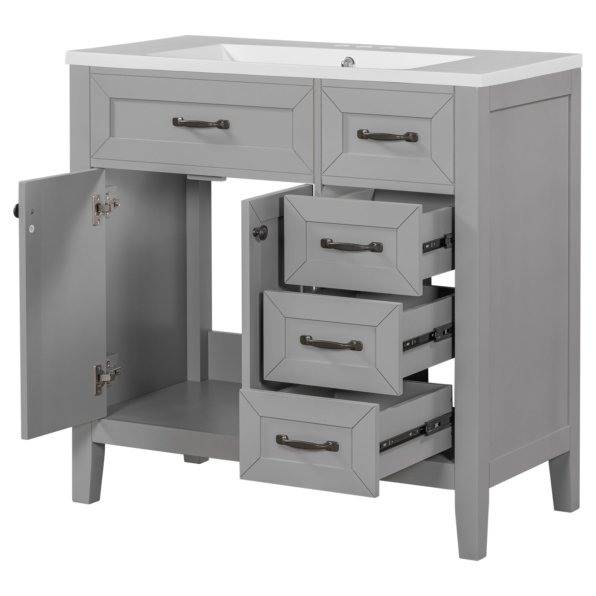 36" Bathroom Vanity With Sink Combo, Bathroom Cabinet With Drawers, Solid Frame And Mdf Board, Grey Grey Solid Wood Mdf