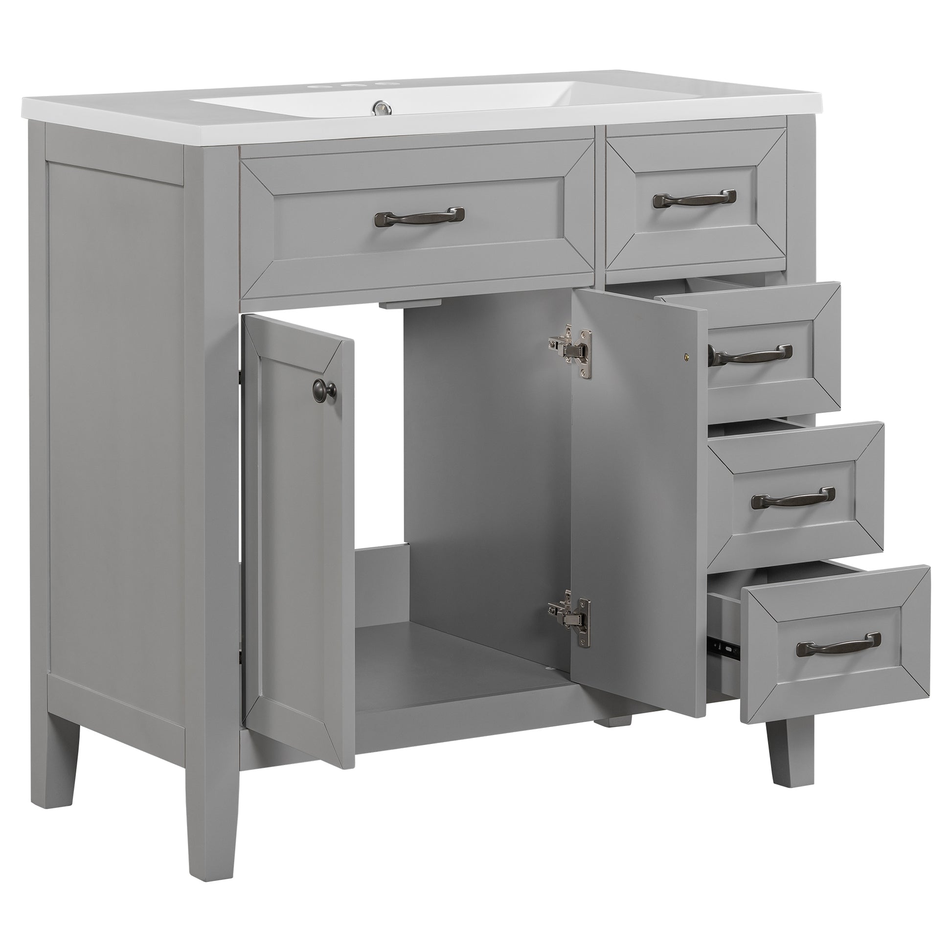 36" Bathroom Vanity With Sink Combo, Bathroom Cabinet With Drawers, Solid Frame And Mdf Board, Grey Grey Solid Wood Mdf