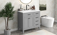 36" Bathroom Vanity With Sink Combo, Bathroom Cabinet With Drawers, Solid Frame And Mdf Board, Grey Grey Solid Wood Mdf