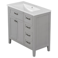 36" Bathroom Vanity With Sink Combo, Bathroom Cabinet With Drawers, Solid Frame And Mdf Board, Grey Grey Solid Wood Mdf