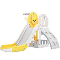 Toddler Climber And Slide Set 4 In 1, Kids Playground Climber Freestanding Slide Playset With Basketball Hoop Play Combination For Babies Indoor & Outdoor Yellow Hdpe