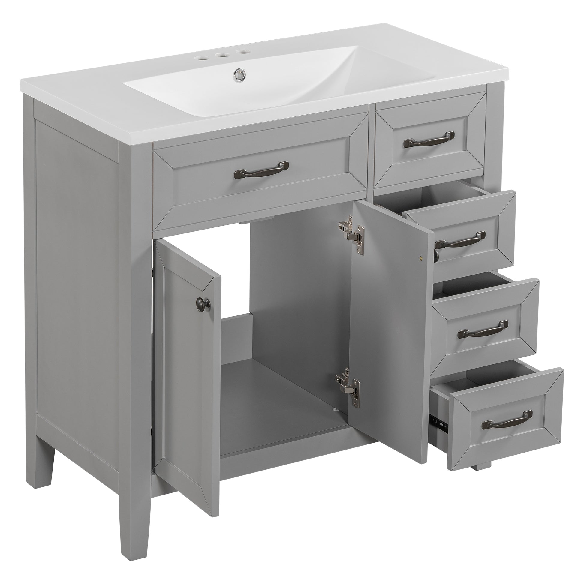 36" Bathroom Vanity With Sink Combo, Bathroom Cabinet With Drawers, Solid Frame And Mdf Board, Grey Grey Solid Wood Mdf