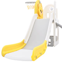 Toddler Climber And Slide Set 4 In 1, Kids Playground Climber Freestanding Slide Playset With Basketball Hoop Play Combination For Babies Indoor & Outdoor Yellow Hdpe