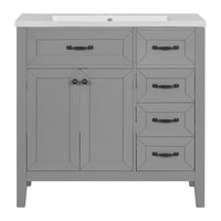 36" Bathroom Vanity With Sink Combo, Bathroom Cabinet With Drawers, Solid Frame And Mdf Board, Grey Grey Solid Wood Mdf