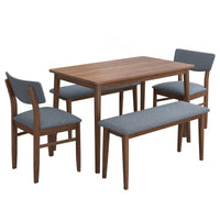 Modern Dining Table Set With 2 Benches And 2 Chairs Fabric Cushion For 6 All Rubber Wood Kitchen Dining Table For Dining Room Small Space Grey Walnut Rubber Wood