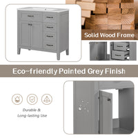 36" Bathroom Vanity With Sink Combo, Bathroom Cabinet With Drawers, Solid Frame And Mdf Board, Grey Grey Solid Wood Mdf