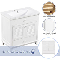 30" Bathroom Vanity With Sink, Bathroom Cabinet With Two Doors And One Drawer, White Old Sku: Jl000005Aak White Solid Wood