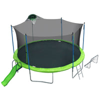 16Ft Trampoline With Slideoutdoor Trampoline For Kids And Adults With Enclosure Net And Ladder,Football Goal,Backboard Green Steel Steel