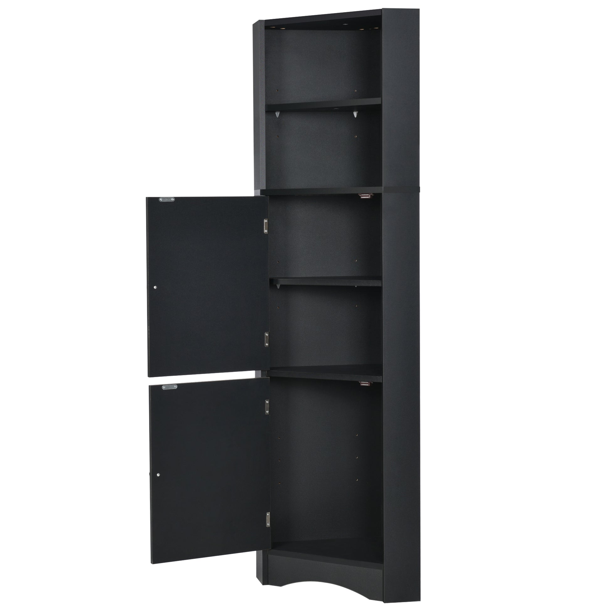 Tall Bathroom Corner Cabinet, Freestanding Storage Cabinet With Doors And Adjustable Shelves, Mdf Board, Black Black Mdf