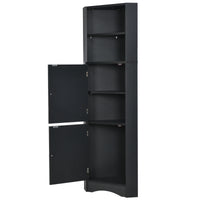 Tall Bathroom Corner Cabinet, Freestanding Storage Cabinet With Doors And Adjustable Shelves, Mdf Board, Black Black Mdf