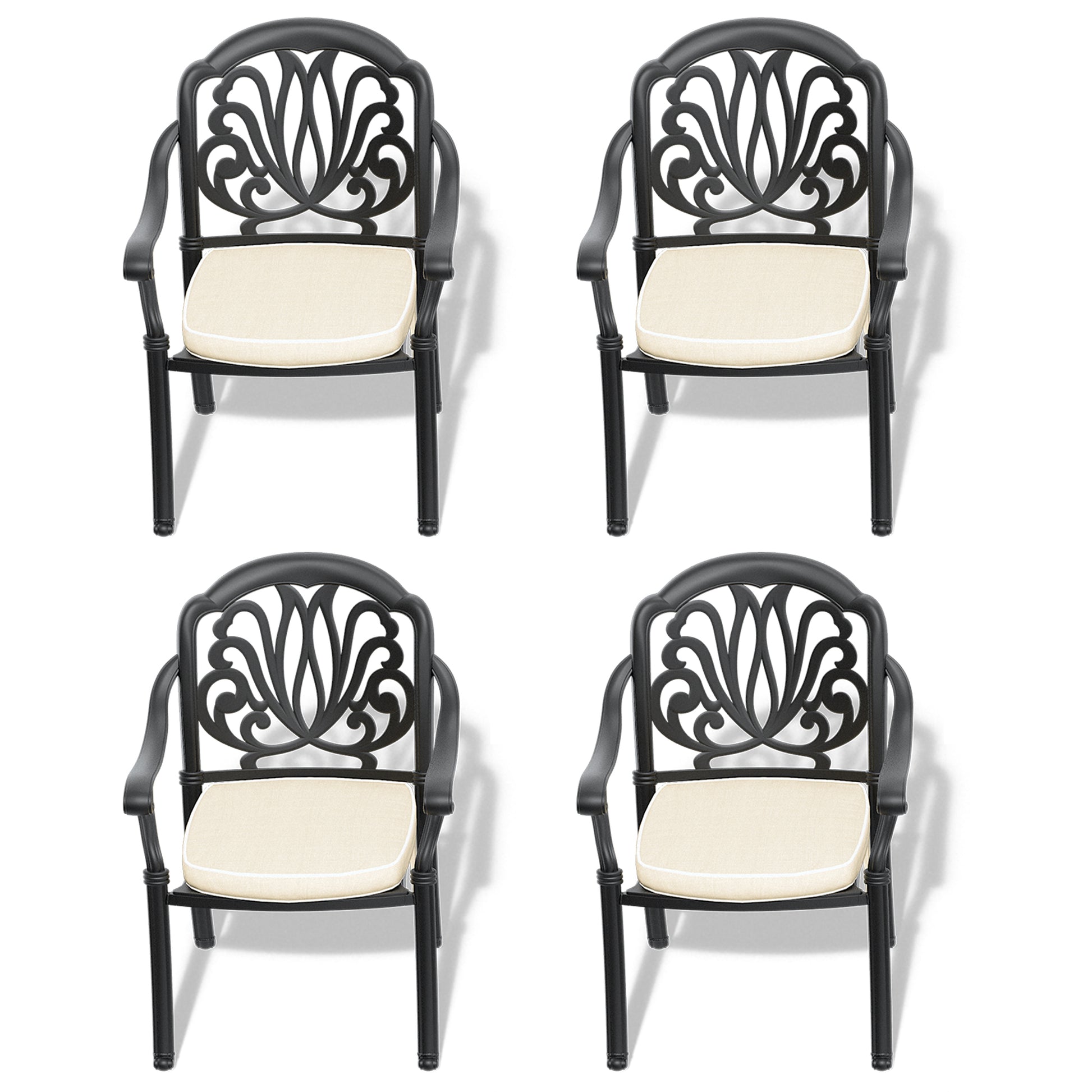 Cast Aluminum Patio Dining Chair 4Pcs With Black Frame And Cushions In Random Colors Yes Dining Set Black Rust Resistant Frame Water Resistant Cushion Garden & Outdoor Complete Patio Sets Aluminium