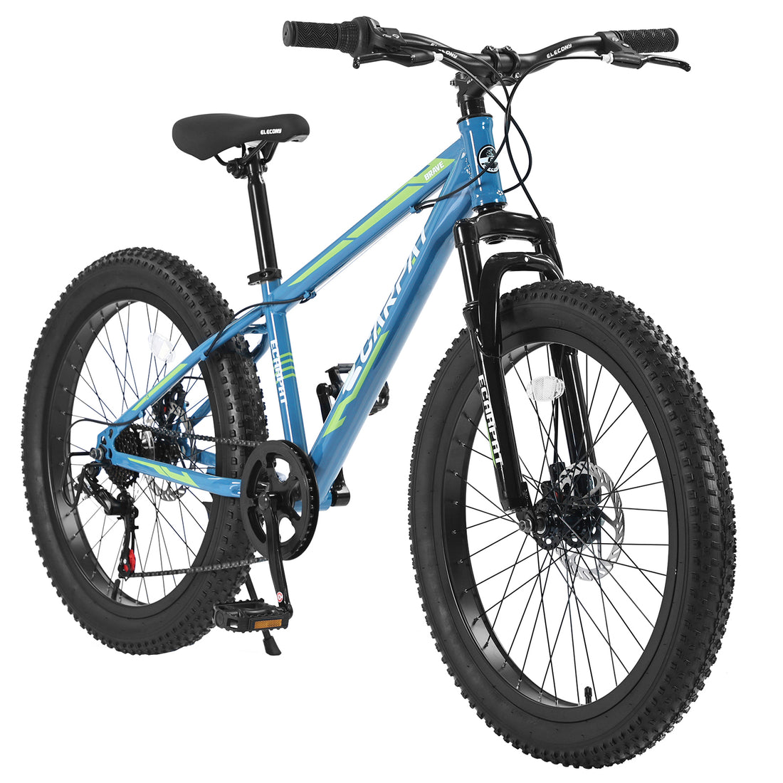 S24109 Elecony 24 Inch Fat Tire Bike Adult Youth Full Shimano 7 Speeds Mountain Bike, Dual Disc Brake, High Carbon Steel Frame, Front Suspension, Mountain Trail Bike, Urban Commuter City Bicycle Cycling Green Without Anti Slip Garden & Outdoor American