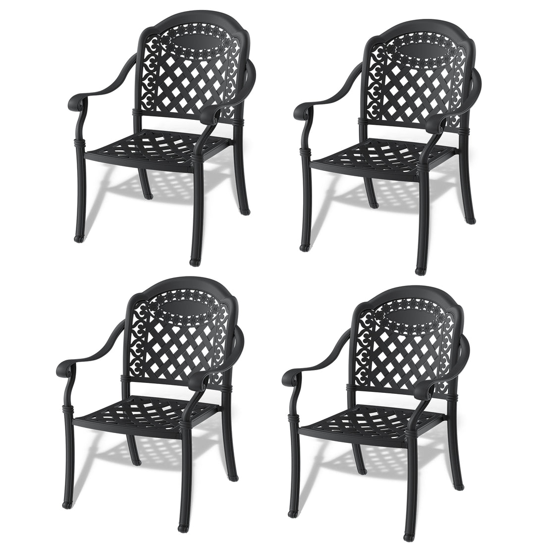 Cast Aluminum Patio Dining Chair 4Pcs With Black Frame And Cushions In Random Colors Yes Dining Set Black Rust Resistant Frame Water Resistant Cushion Garden & Outdoor Complete Patio Sets Aluminium