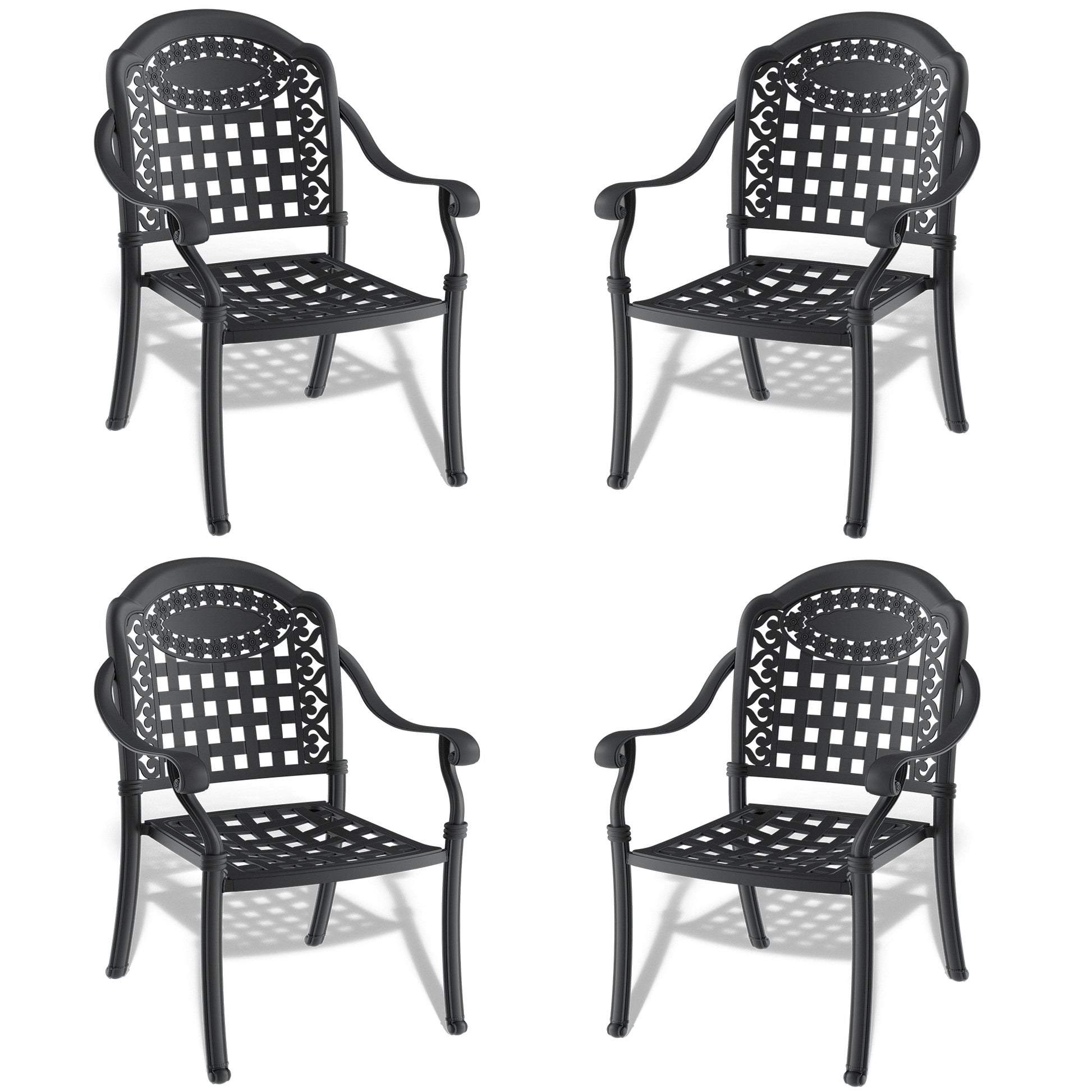 Cast Aluminum Patio Dining Chair 4Pcs With Black Frame And Cushions In Random Colors Yes Dining Set Black Rust Resistant Frame Water Resistant Cushion Garden & Outdoor Complete Patio Sets Aluminium