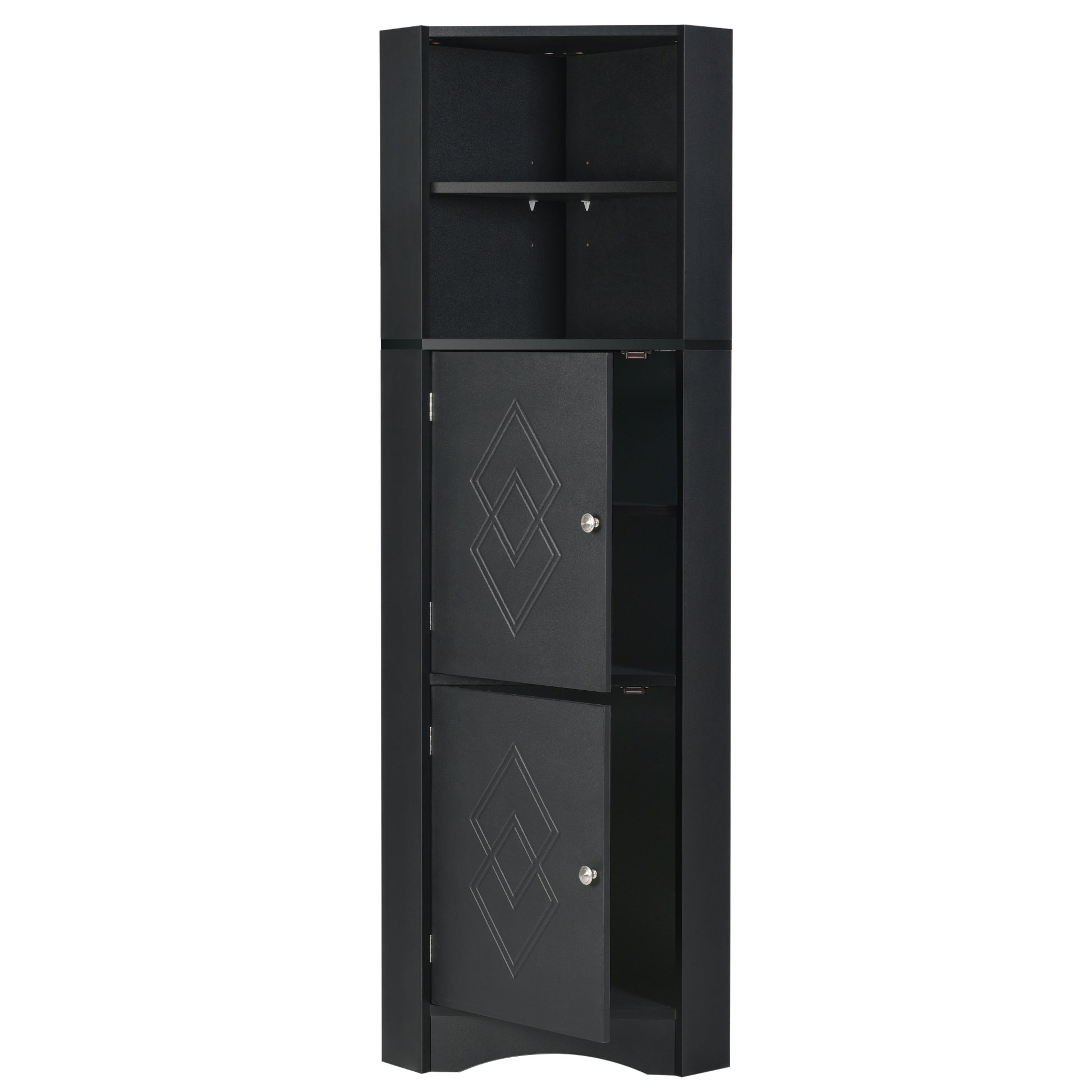 Tall Bathroom Corner Cabinet, Freestanding Storage Cabinet With Doors And Adjustable Shelves, Mdf Board, Black Black Mdf