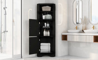 Tall Bathroom Corner Cabinet, Freestanding Storage Cabinet With Doors And Adjustable Shelves, Mdf Board, Black Black Mdf