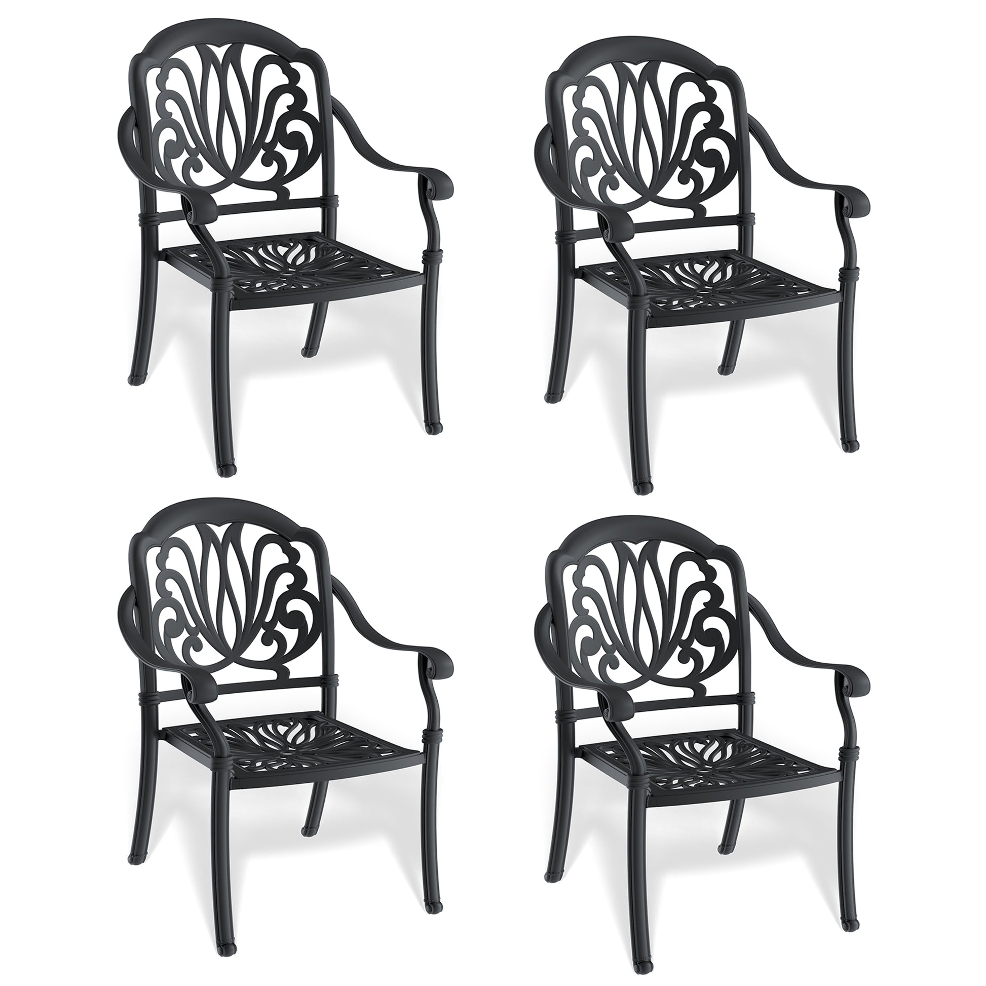 Cast Aluminum Patio Dining Chair 4Pcs With Black Frame And Cushions In Random Colors Yes Dining Set Black Rust Resistant Frame Water Resistant Cushion Garden & Outdoor Complete Patio Sets Aluminium