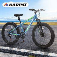 S24109 Elecony 24 Inch Fat Tire Bike Adult Youth Full Shimano 7 Speeds Mountain Bike, Dual Disc Brake, High Carbon Steel Frame, Front Suspension, Mountain Trail Bike, Urban Commuter City Bicycle Cycling Green Without Anti Slip Garden & Outdoor American