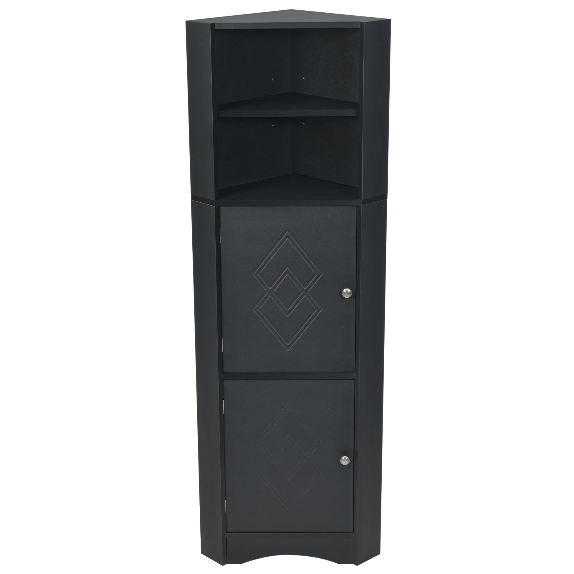 Tall Bathroom Corner Cabinet, Freestanding Storage Cabinet With Doors And Adjustable Shelves, Mdf Board, Black Black Mdf