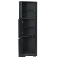 Tall Bathroom Corner Cabinet, Freestanding Storage Cabinet With Doors And Adjustable Shelves, Mdf Board, Black Black Mdf