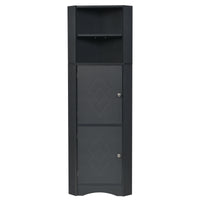 Tall Bathroom Corner Cabinet, Freestanding Storage Cabinet With Doors And Adjustable Shelves, Mdf Board, Black Black Mdf