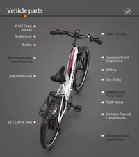 Aostirmotor Pattern 26" 750W Electric Bike Fat Tire 52V15Ah Removable Lithium Battery For Adults Pink Aluminium Alloy