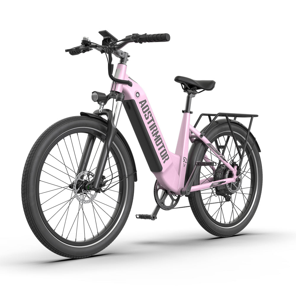 Aostirmotor Pattern 26" 750W Electric Bike Fat Tire 52V15Ah Removable Lithium Battery For Adults Pink Aluminium Alloy