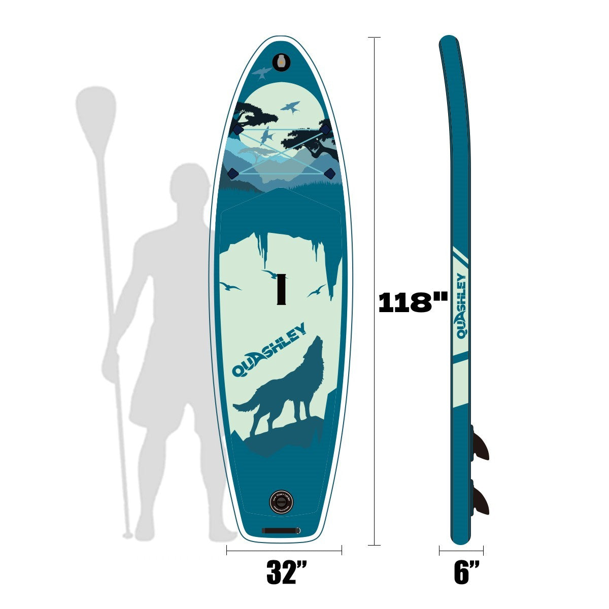 Inflatable Stand Up Paddle Board 9.9'X33"X5" With Premium Sup Accessories & Backpack, Wide Stance, Bottom Fin For Paddling, Paddle, Leash, Surf Control, Non Slip Deck For Youth & Adult Water Sports Antique Blue Green Anti Slip Garden & Outdoor American