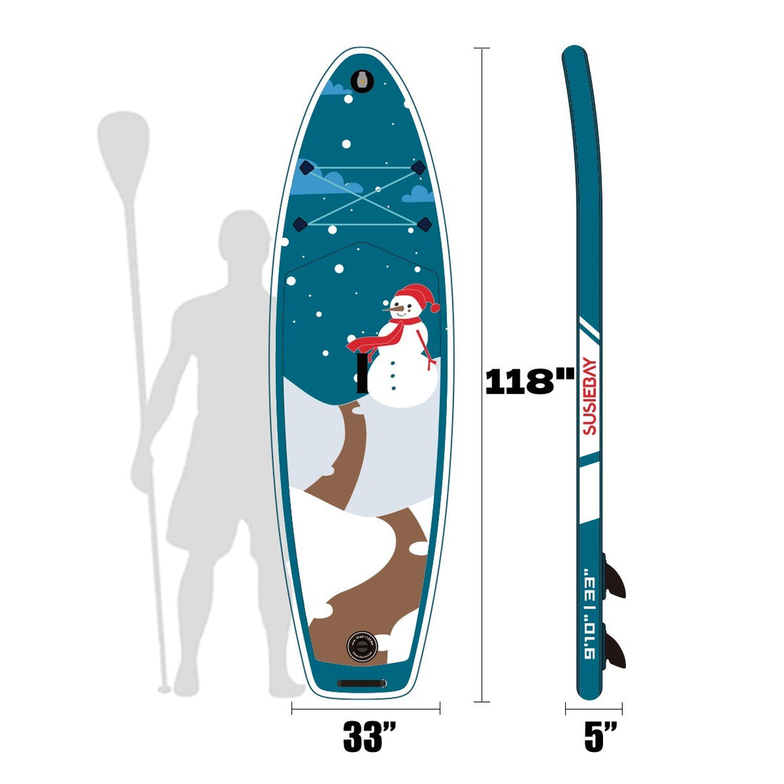 Inflatable Stand Up Paddle Board 9.9'X33"X5" With Accessories Water Sports Antique Blue Green Anti Slip Garden & Outdoor American Design,Beach Multifunctional Pvc