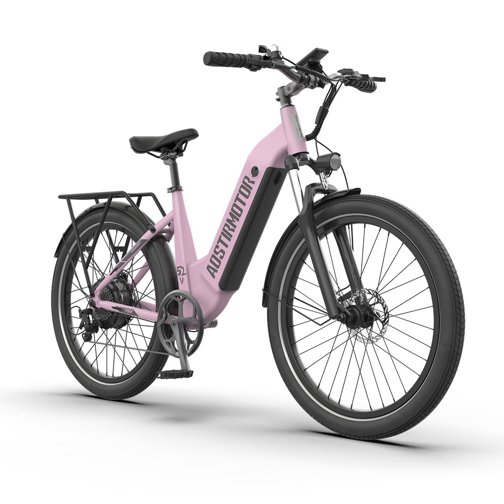 Aostirmotor Pattern 26" 750W Electric Bike Fat Tire 52V15Ah Removable Lithium Battery For Adults Pink Aluminium Alloy