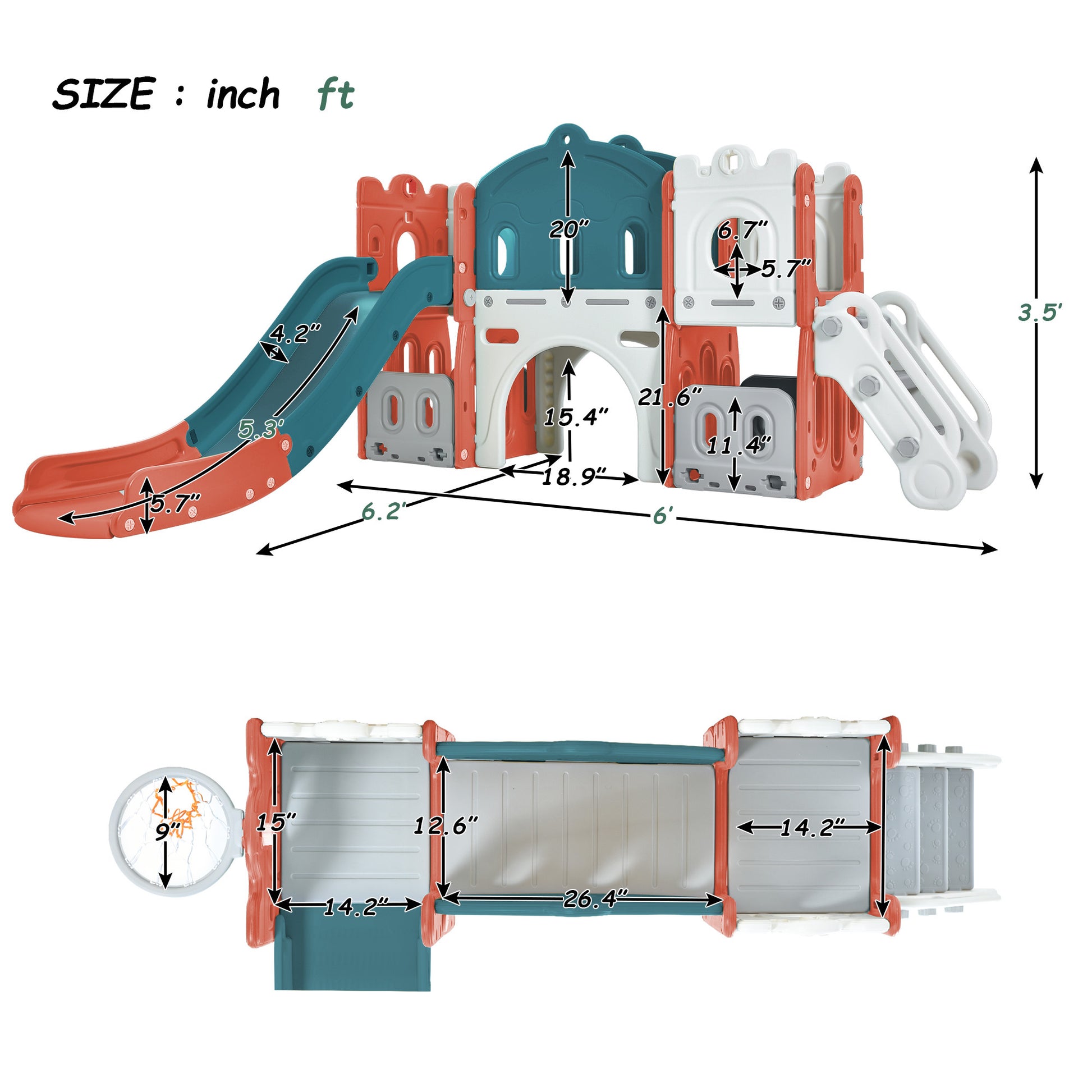 Kids Slide Playset Structure, Freestanding Castle Climber With Slide And Basketball Hoop, Toy Storage Organizer For Toddlers, Kids Climbers Playhouse For Indoor Outdoor Playground Activity Red Hdpe