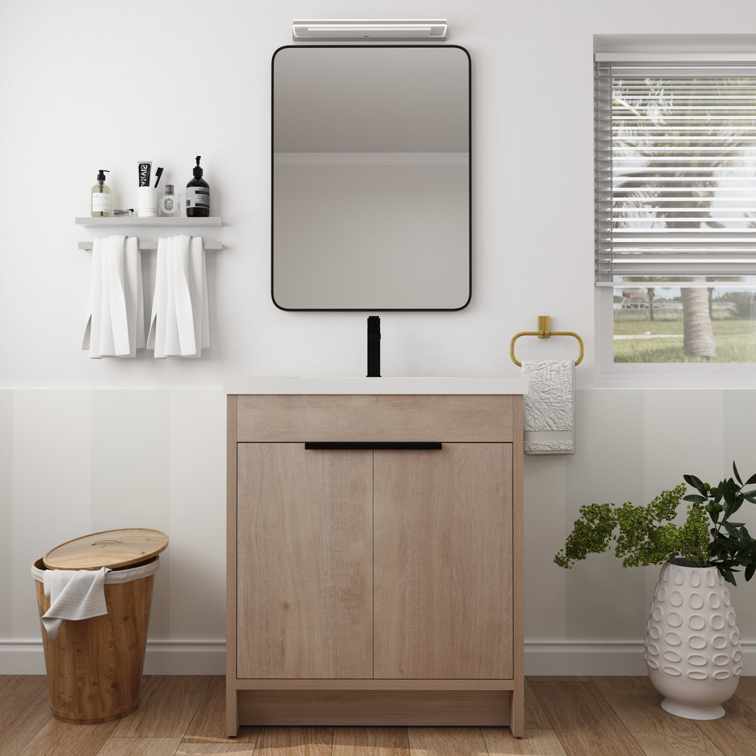 30 Inch Freestanding Bathroom Vanity With White Resin Sink & 2 Soft Close Cabinet Doors Bvb02430Plo Grb3040 Plain Light Oak 2 Bathroom Freestanding Plywood