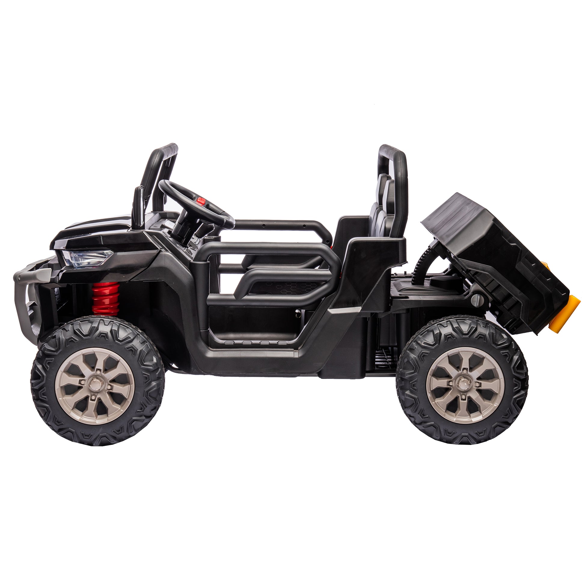 24V Ride On Truck 2 Seater Ride On Utv With 2X200W Motor Ride On Dump Truck With Dump Bed Shovel Ride On Car With Remote Control Electric Vehicle With Non Slip Tyre For Boys Girls Black Plastic