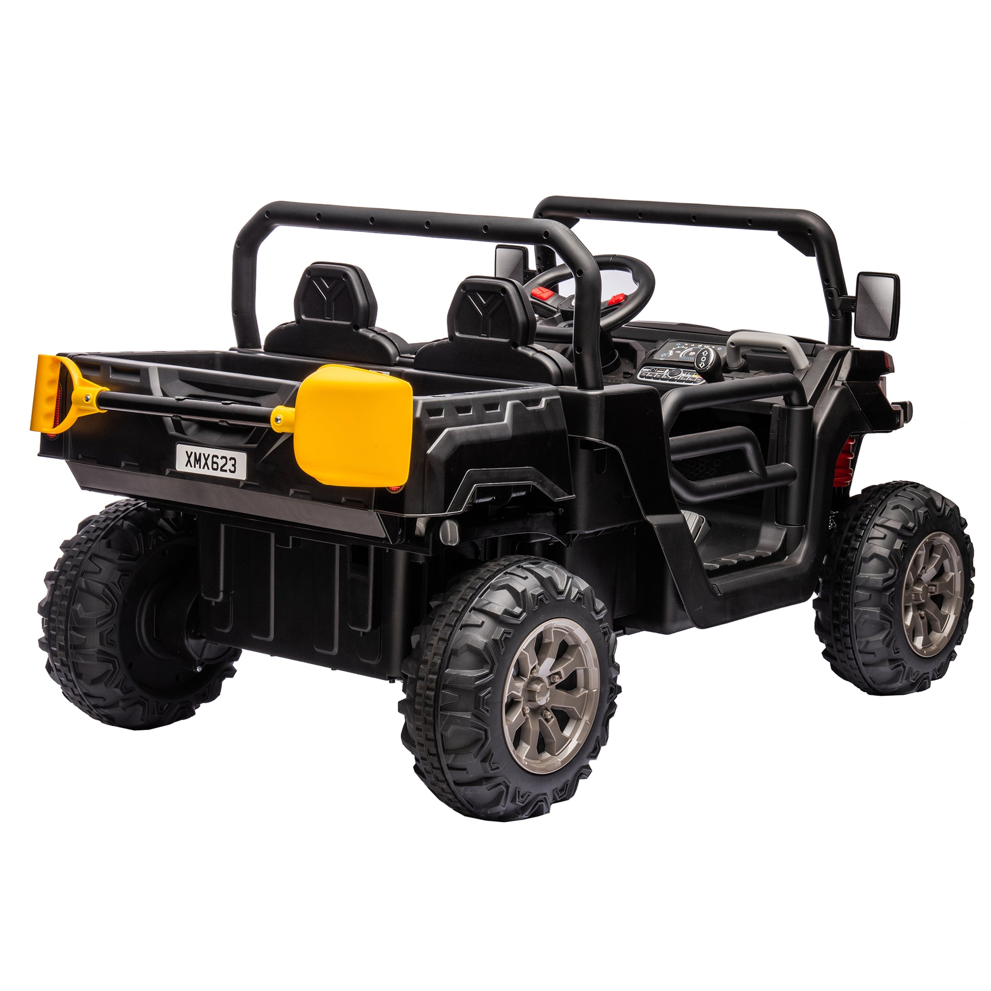 24V Ride On Truck 2 Seater Ride On Utv With 2X200W Motor Ride On Dump Truck With Dump Bed Shovel Ride On Car With Remote Control Electric Vehicle With Non Slip Tyre For Boys Girls Black Plastic